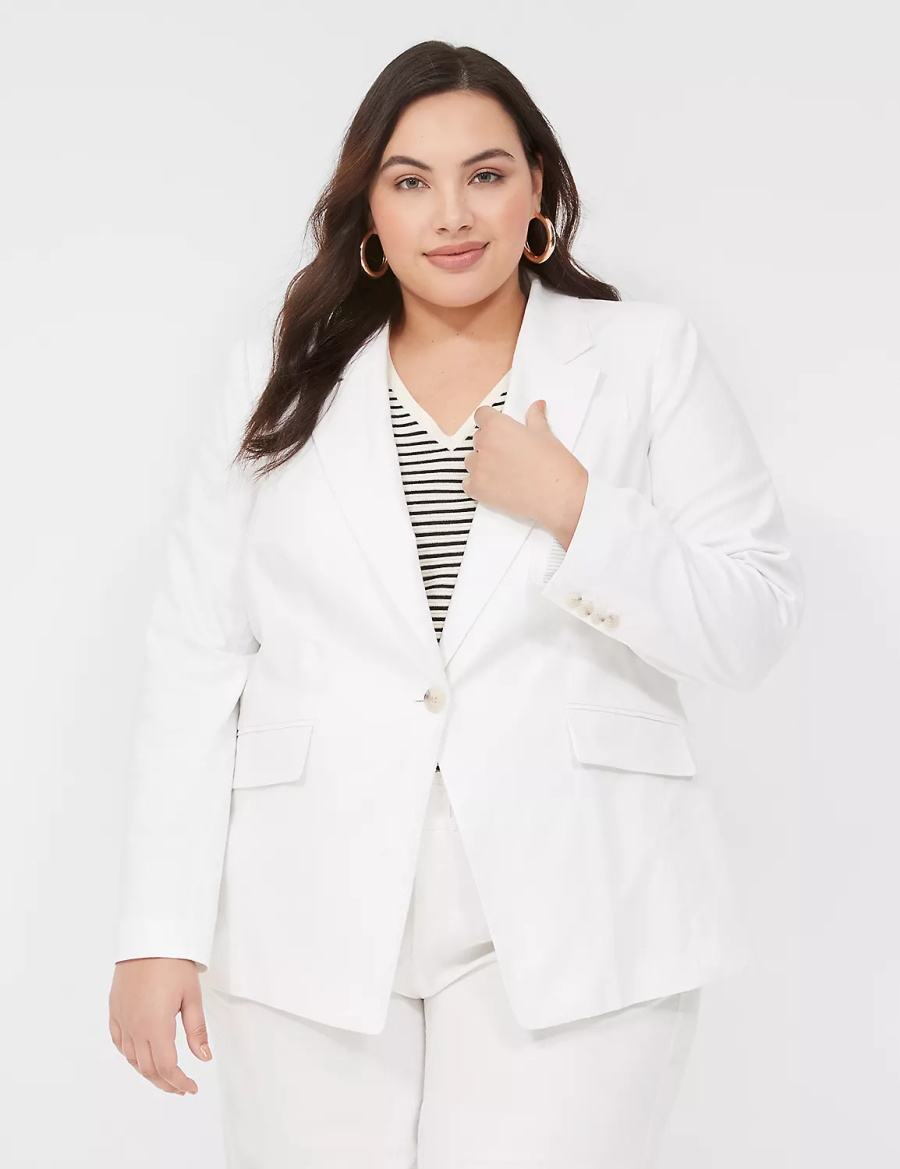 Women Lane Bryant Linen One-Button Blazers White | TAV1783GU