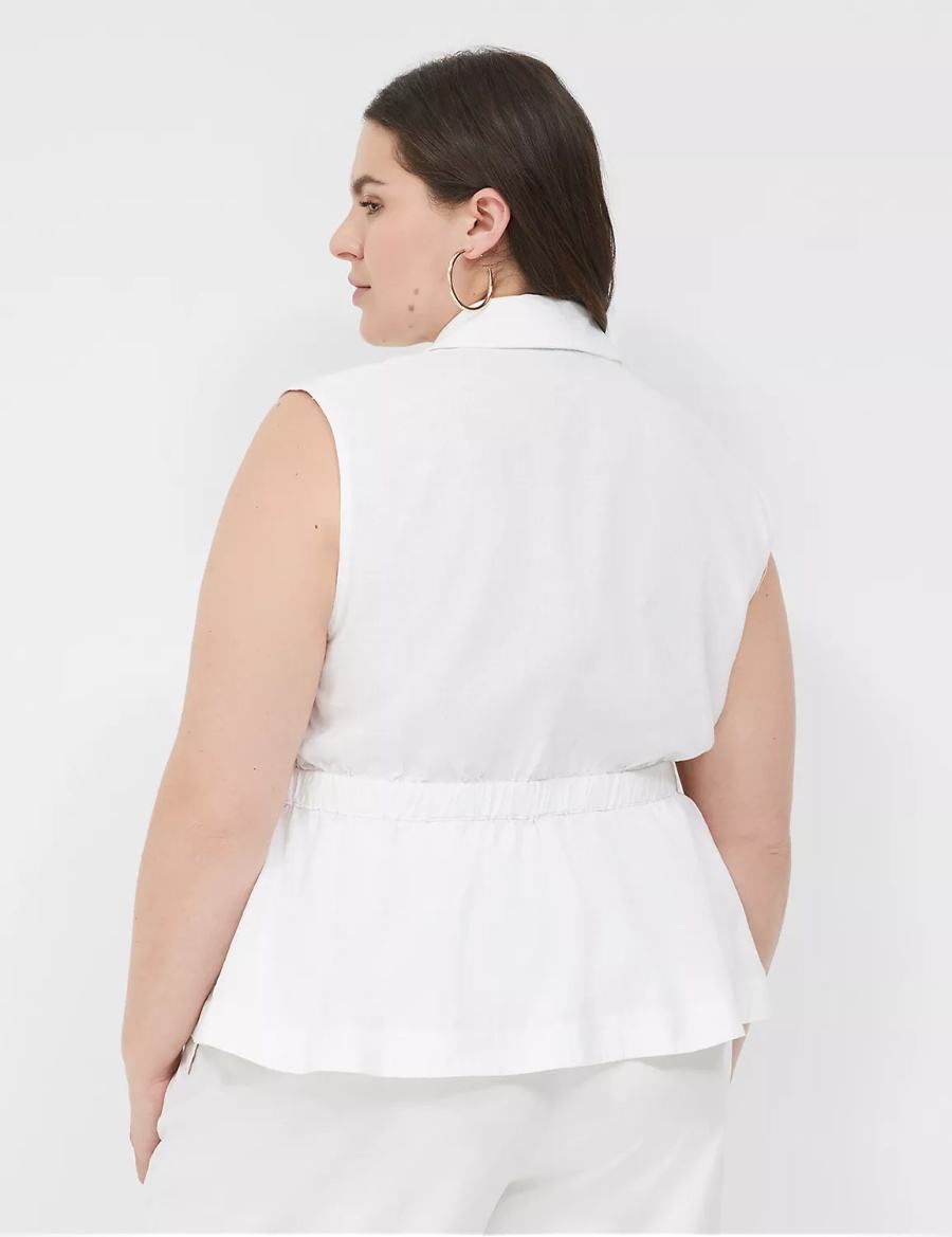 Women Lane Bryant Linen Peplum Vest White | ZRQ418QX