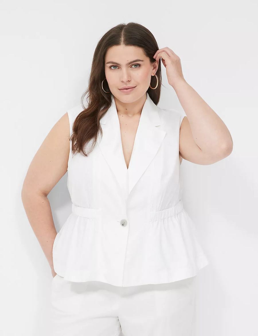 Women Lane Bryant Linen Peplum Vest White | ZRQ418QX