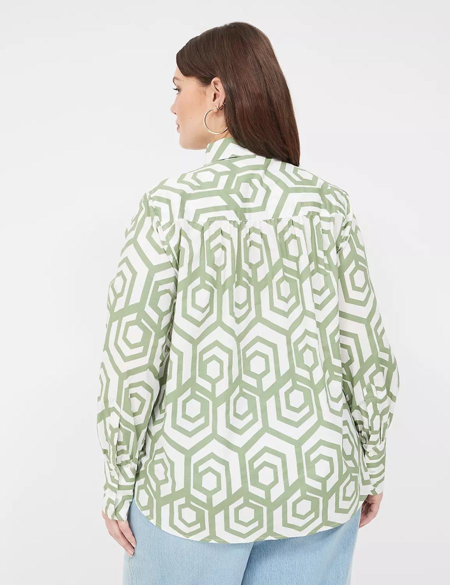 Women Lane Bryant Long-Sleeve Collar Popover Shirts Green | DDE9170QR