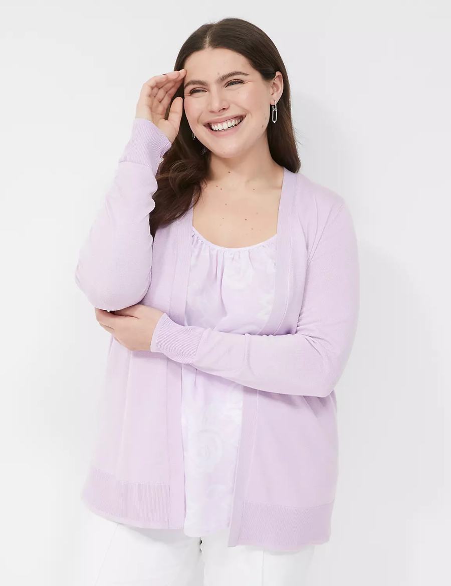 Women Lane Bryant Long-Sleeve Open-Front Cardigan Purple | VLV4335VN