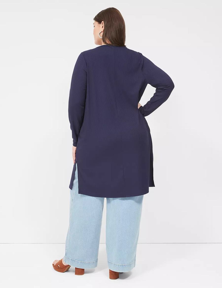 Women Lane Bryant Long-Sleeve Open-Front Overpiece Robe Blue | LWH2255GK