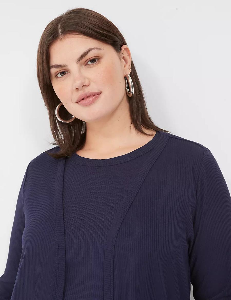 Women Lane Bryant Long-Sleeve Open-Front Overpiece Robe Blue | LWH2255GK