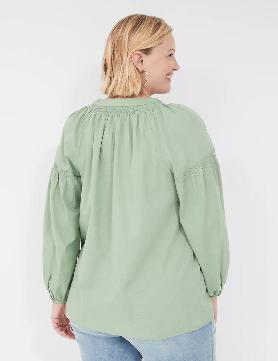 Women Lane Bryant Long-Sleeve Split-Neck Popover Shirts Light Green | MYP3656NW