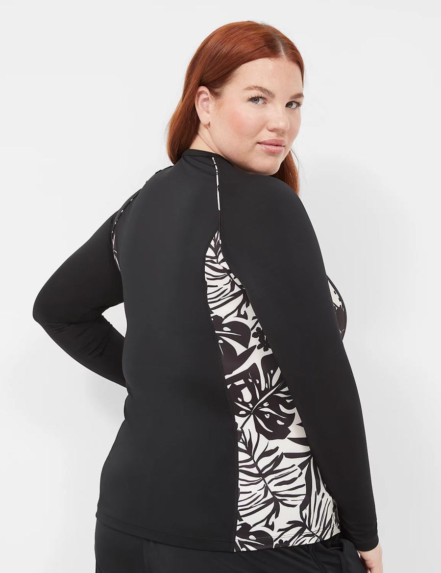 Women Lane Bryant Long-Sleeve Swim Rash Guard Swimsuits Black | JZT8096FB