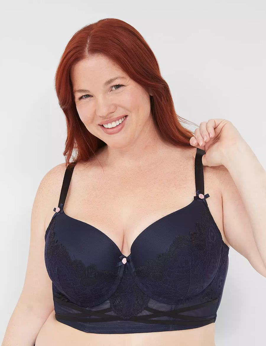 Women Lane Bryant Longline Boost Balconette Bra Blue | YPM259AE