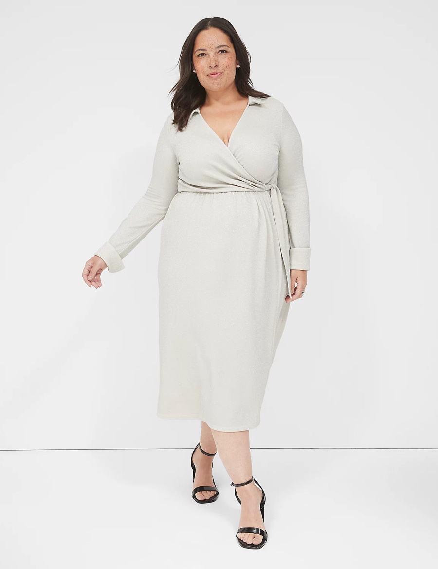 Women Lane Bryant Lurex Faux-Wrap Collar Maxi Dress Grey | XAA6052GU