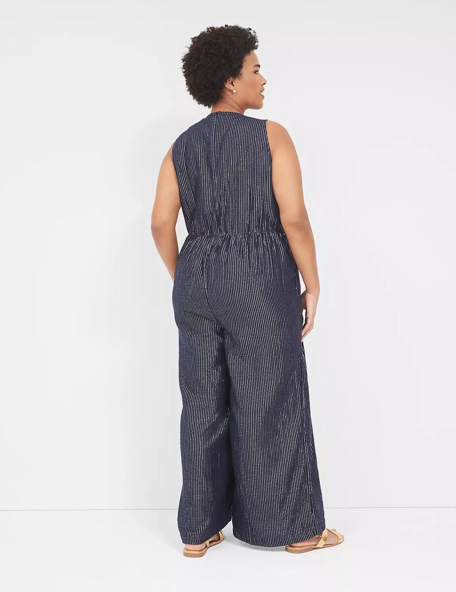 Women Lane Bryant Lurex Gauze Easy Jumpsuit Blue | ESL6168UJ