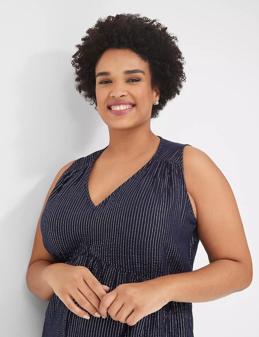 Women Lane Bryant Lurex Gauze Easy Jumpsuit Blue | ESL6168UJ