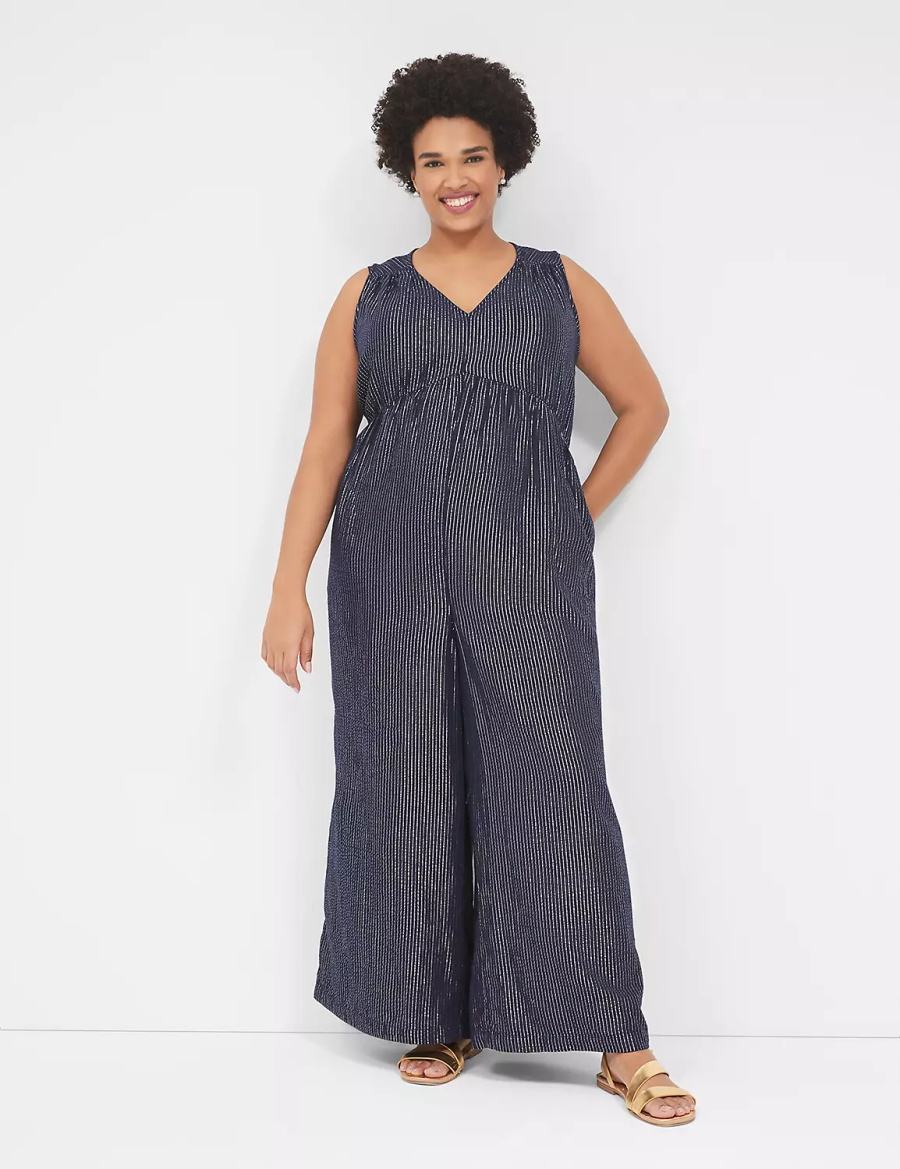 Women Lane Bryant Lurex Gauze Easy Jumpsuit Blue | ESL6168UJ