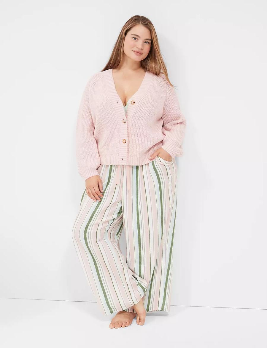 Women Lane Bryant Lurex Knit Sleep Cardigan Pink | CLL695RQ