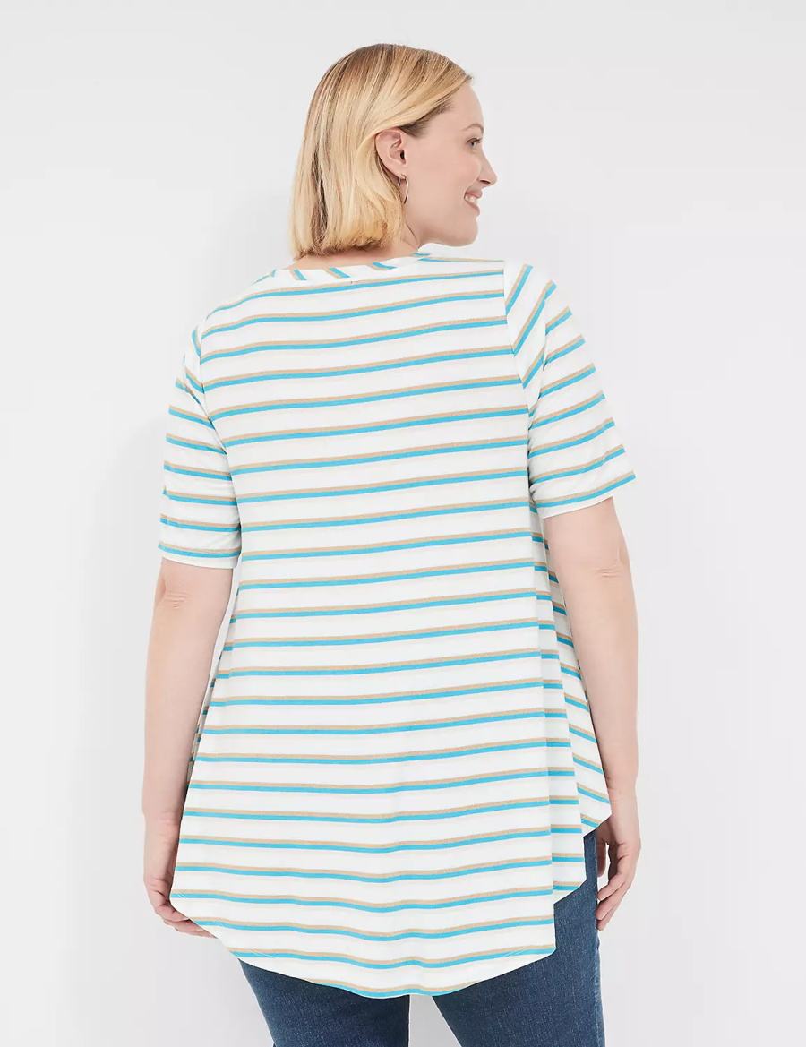 Women Lane Bryant Lurex Max Swing Perfect Sleeve Crew-Neck Tee T Shirts White Stripes | OWH3597ME