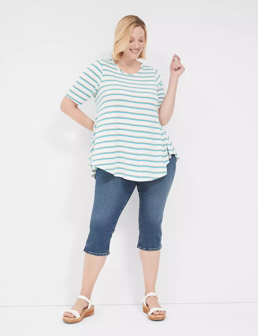 Women Lane Bryant Lurex Max Swing Perfect Sleeve Crew-Neck Tee T Shirts White Stripes | OWH3597ME