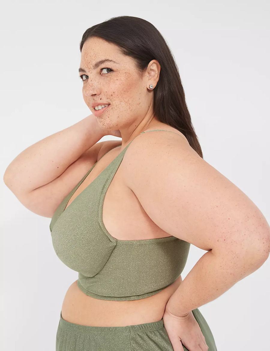 Women Lane Bryant Lurex Underwire Knot-Front Bikini Top Green | IMC770SQ