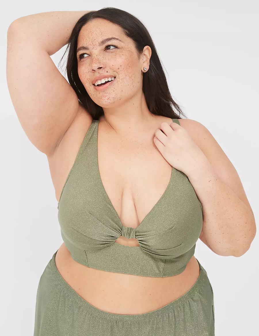 Women Lane Bryant Lurex Underwire Knot-Front Bikini Top Green | IMC770SQ