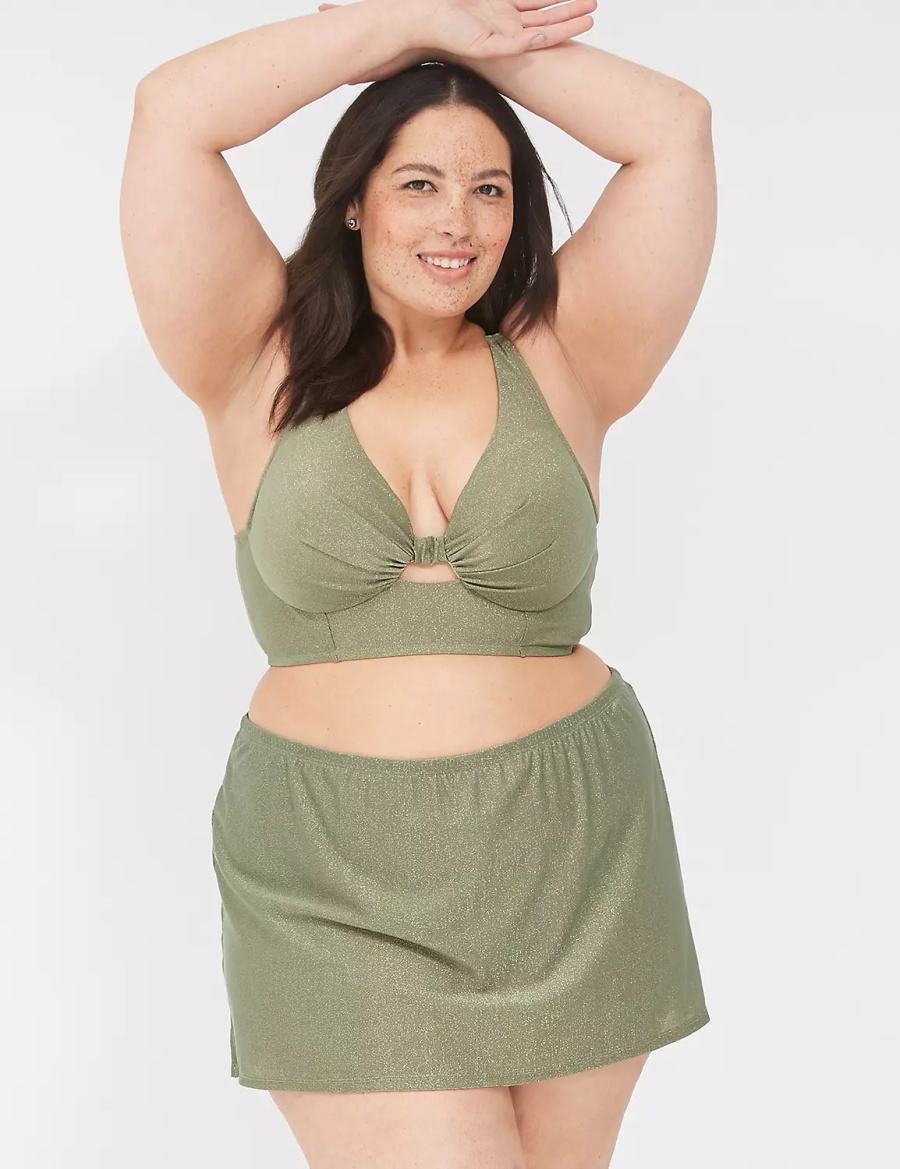 Women Lane Bryant Lurex Underwire Knot-Front Bikini Top Green | IMC770SQ