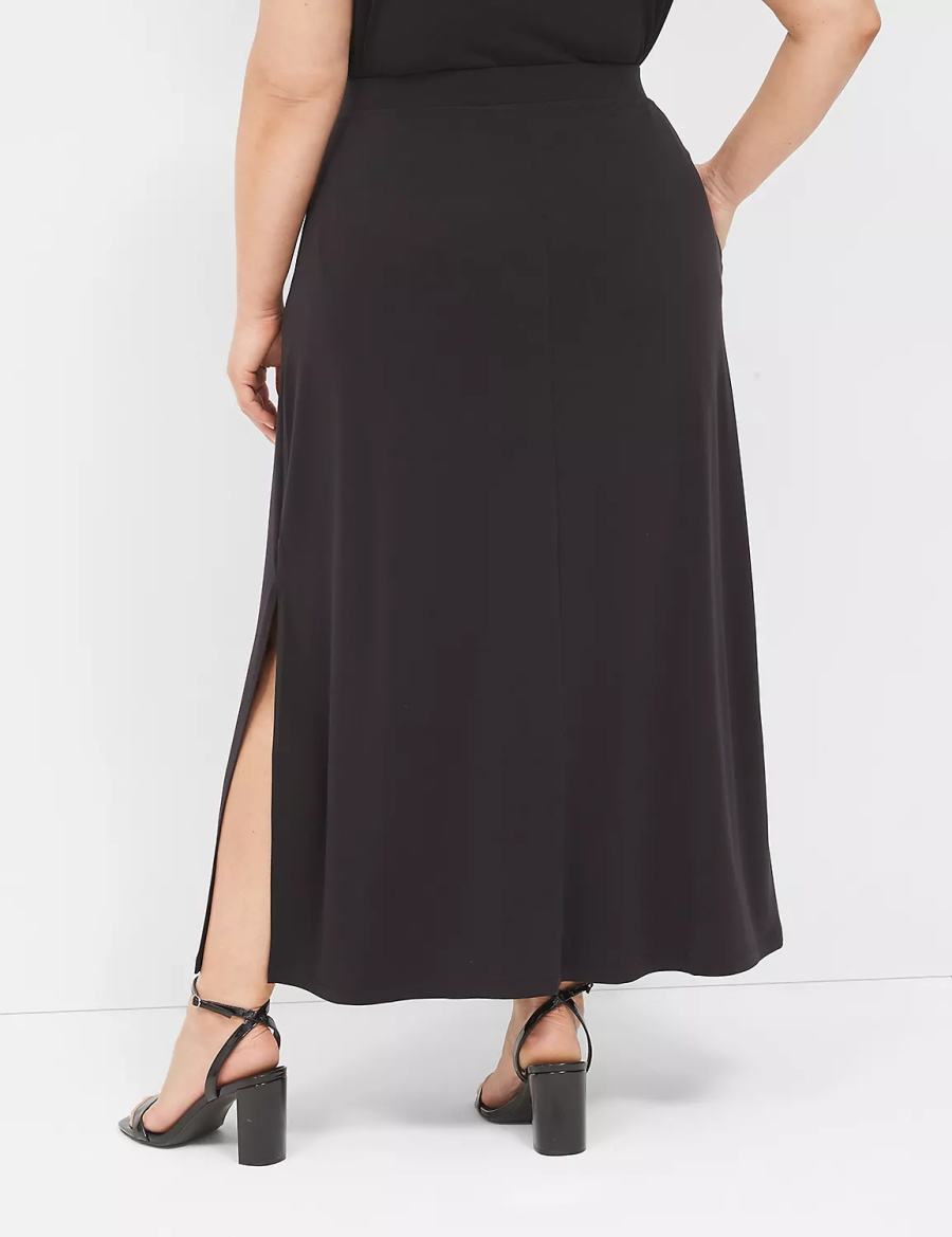 Women Lane Bryant Matte Jersey Side-Slit Maxi Skirts Black | AWJ9284YN