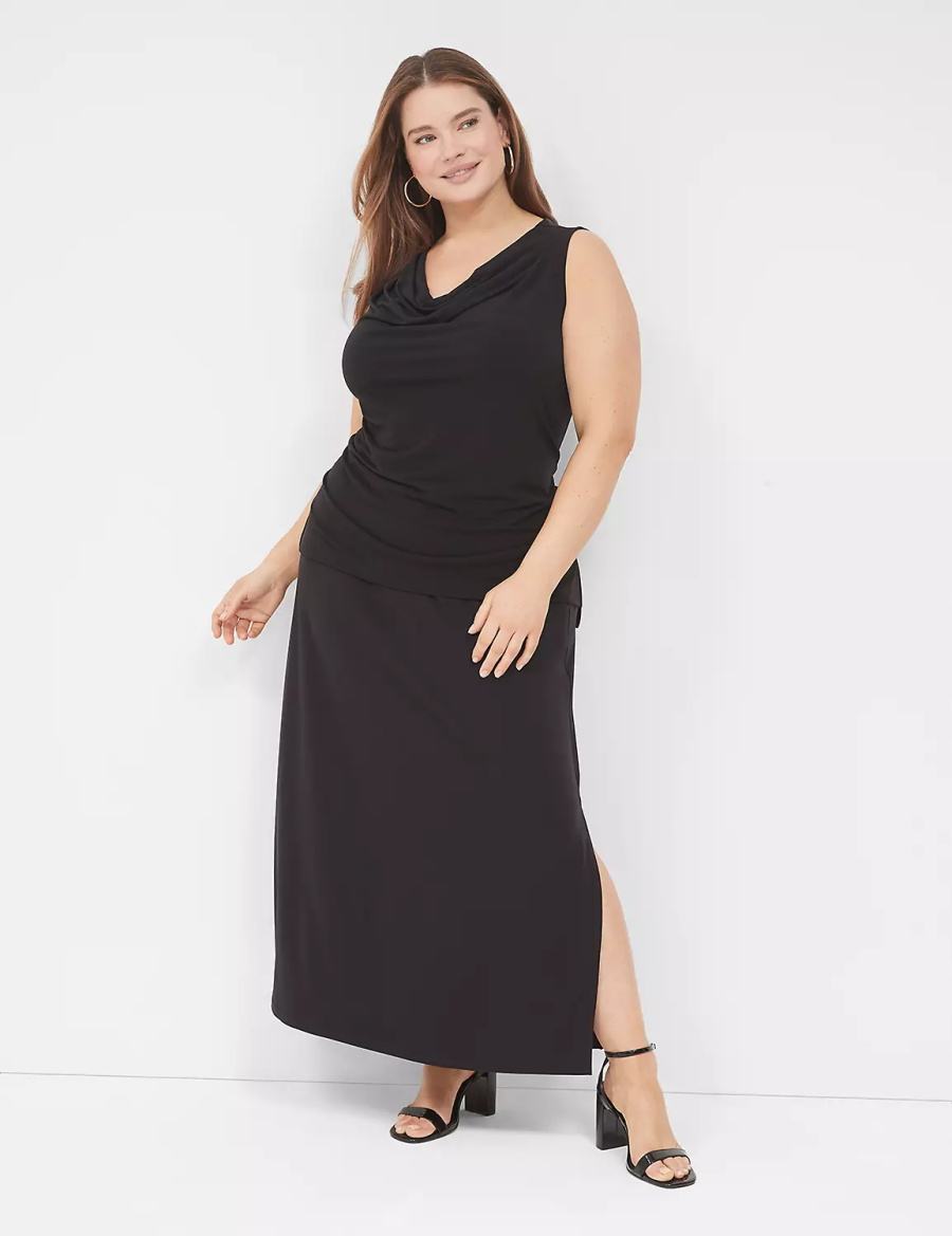 Women Lane Bryant Matte Jersey Side-Slit Maxi Skirts Black | AWJ9284YN