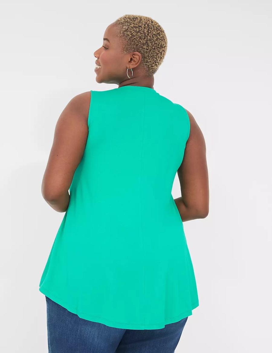 Women Lane Bryant Max Swing High-Neck Smocked-Shoulder Tunic T Shirts Turquoise | WCJ1744UG