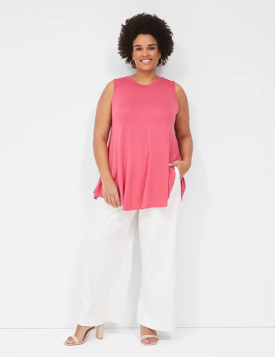 Women Lane Bryant Max Swing High-Neck Smocked-Shoulder Tunic T Shirts Pink | FJG1426MS