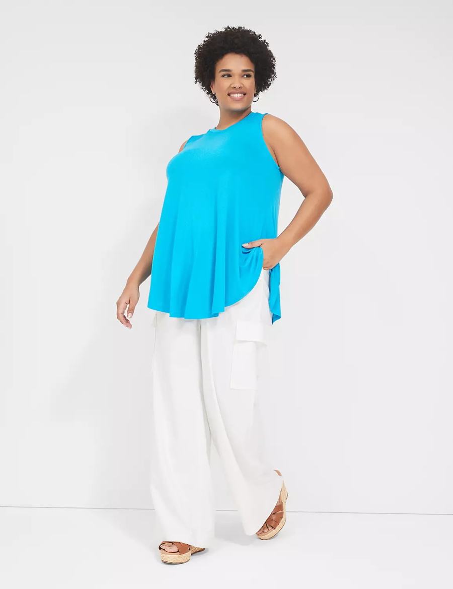 Women Lane Bryant Max Swing High-Neck Smocked-Shoulder Tunic T Shirts Blue | NAO997EF