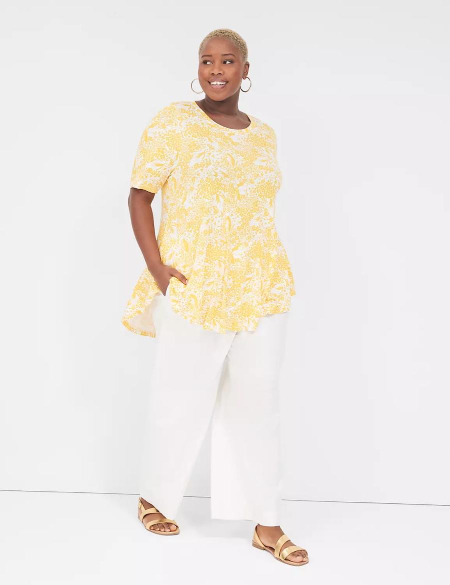 Women Lane Bryant Max Swing Perfect Sleeve Crew-Neck Tee T Shirts Yellow | BBO89100JG