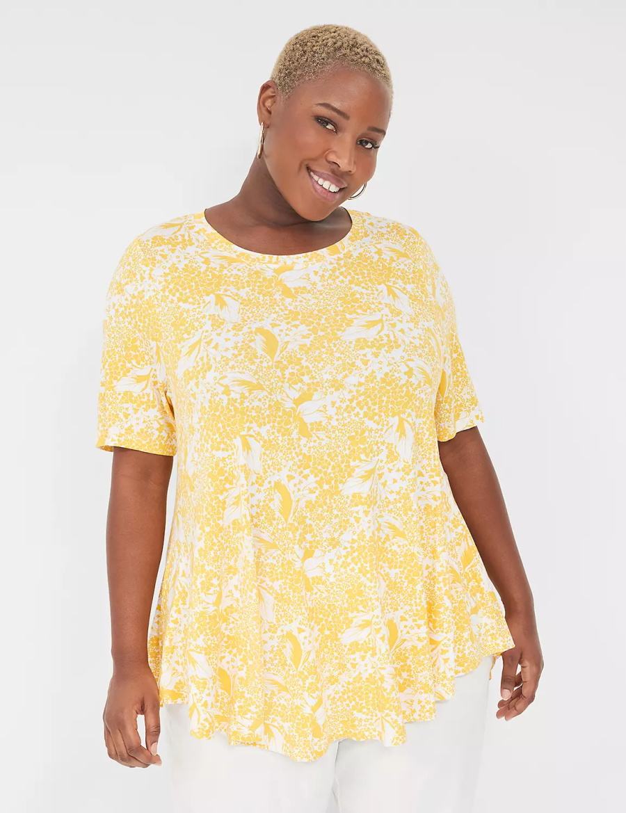 Women Lane Bryant Max Swing Perfect Sleeve Crew-Neck Tee T Shirts Yellow | BBO89100JG