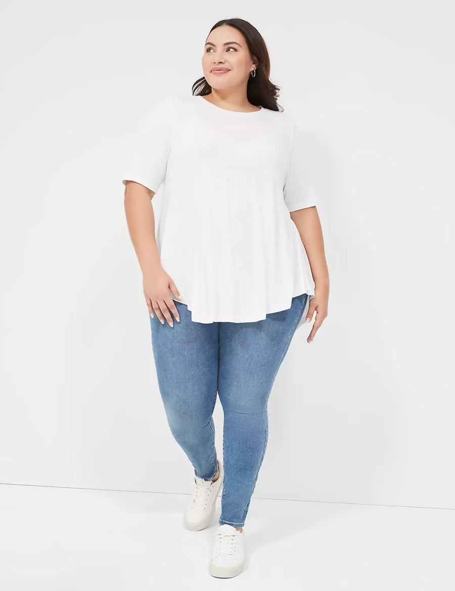 Women Lane Bryant Max Swing Perfect Sleeve Crew-Neck Tee T Shirts White | JZV726WI