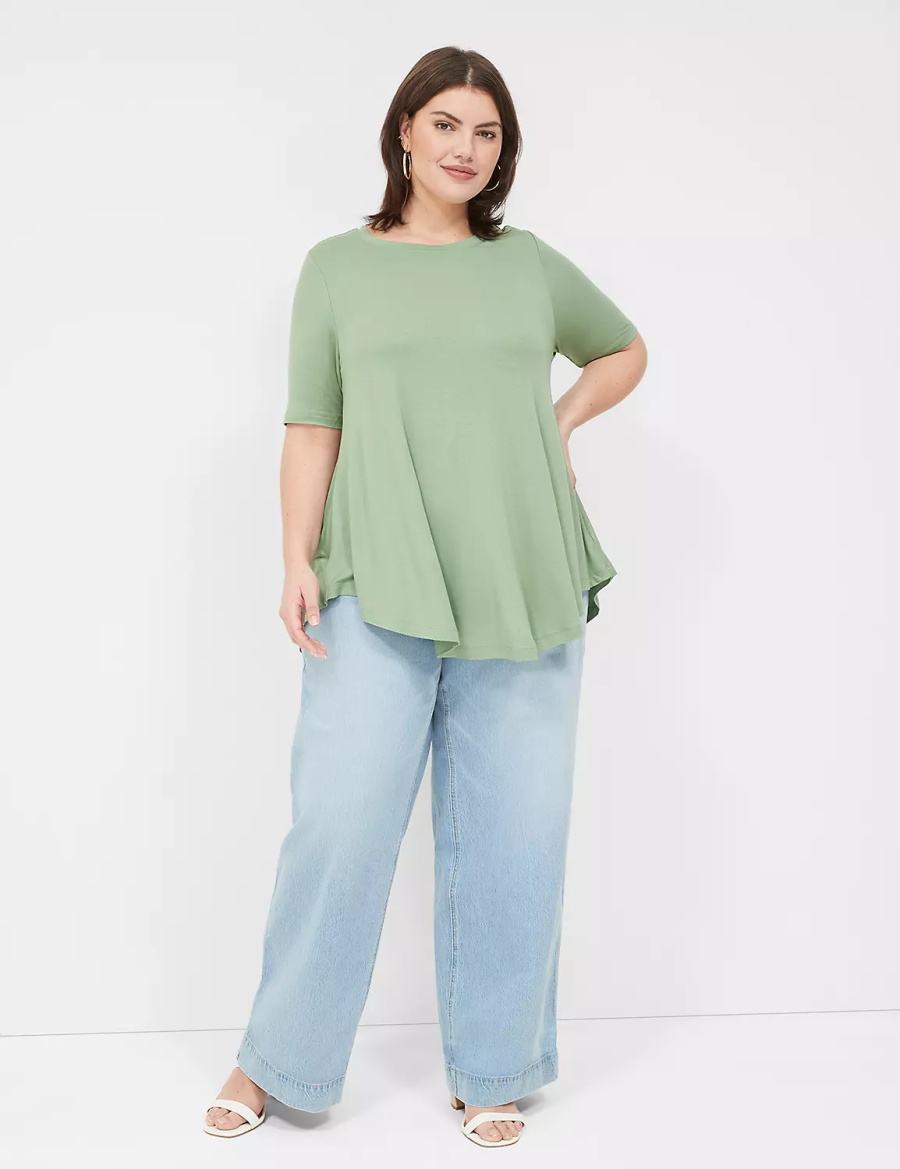 Women Lane Bryant Max Swing Perfect Sleeve Crew-Neck Tee T Shirts Light Green | JFI6660VK