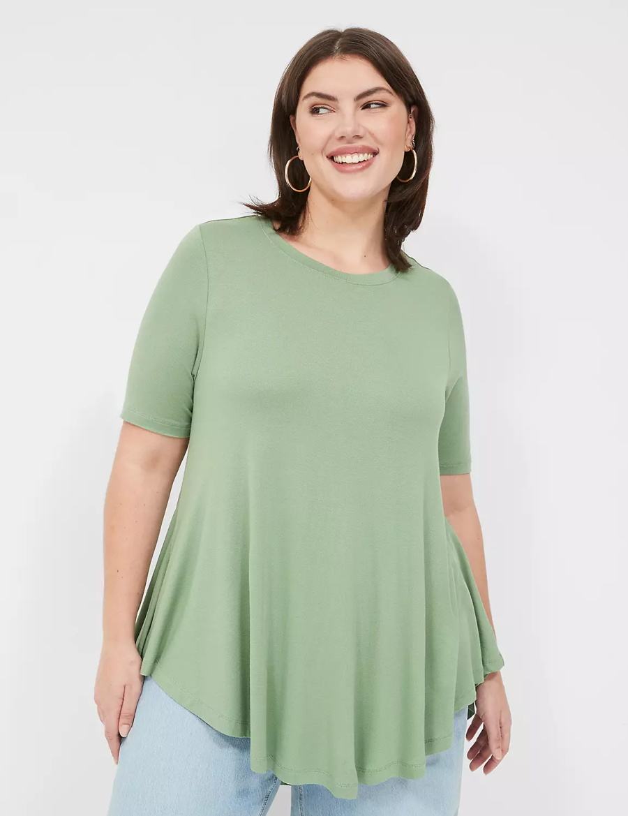 Women Lane Bryant Max Swing Perfect Sleeve Crew-Neck Tee T Shirts Light Green | JFI6660VK