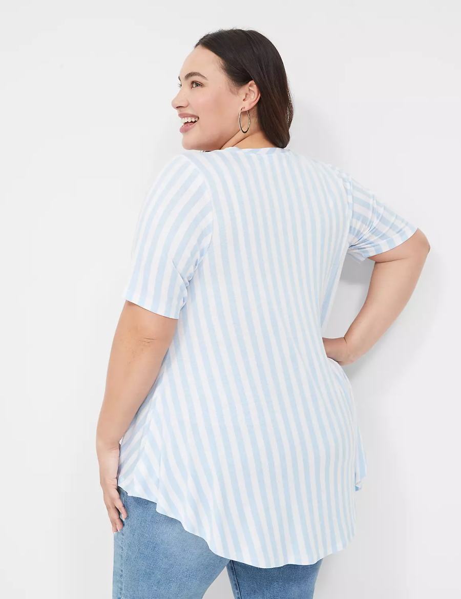 Women Lane Bryant Max Swing Perfect Sleeve Crew-Neck Tee T Shirts Light Blue Stripes | VWM888EE