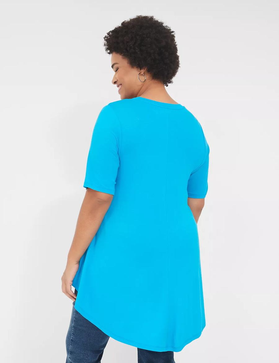 Women Lane Bryant Max Swing Perfect Sleeve Crew-Neck Tee T Shirts Blue | HZT7361CS