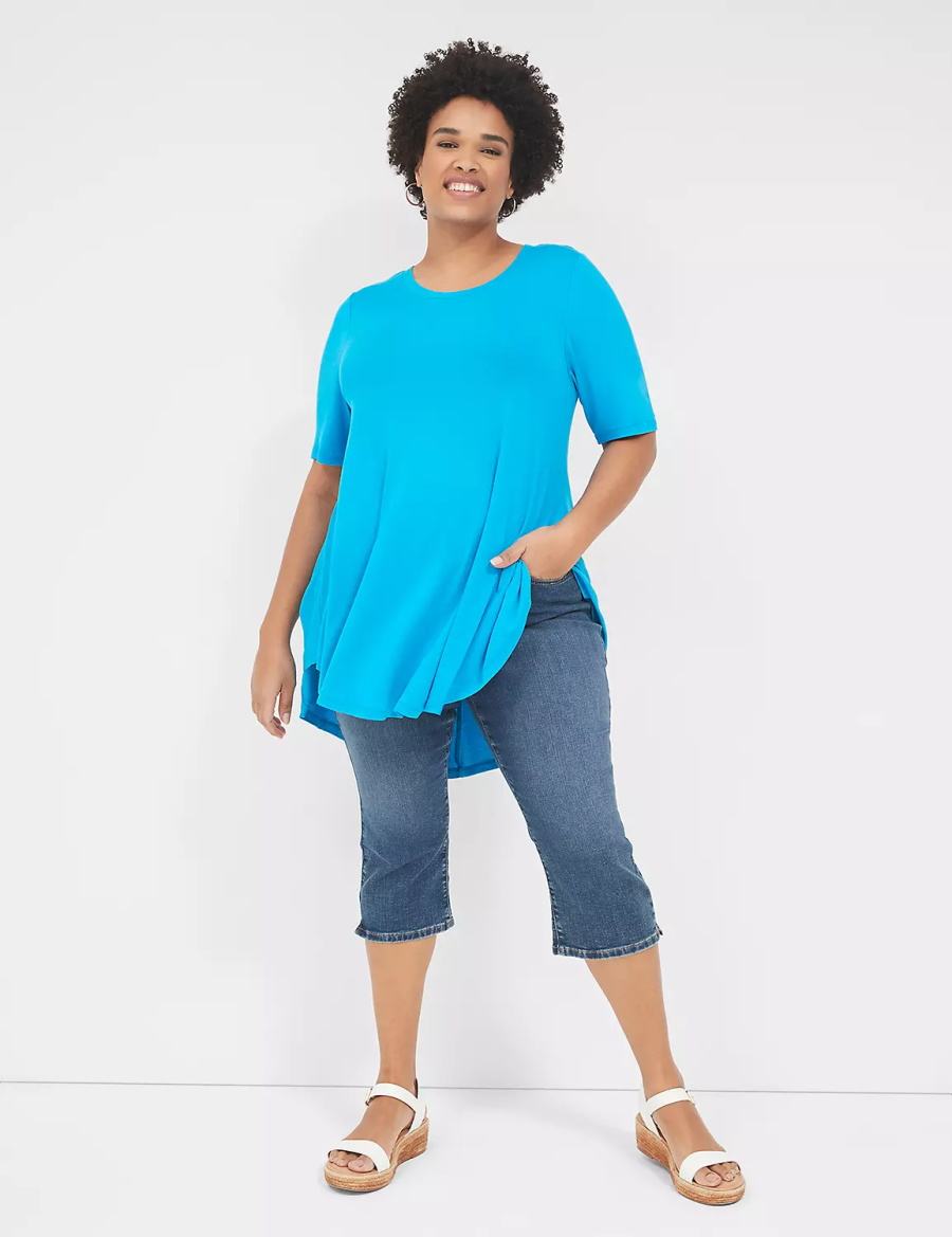 Women Lane Bryant Max Swing Perfect Sleeve Crew-Neck Tee T Shirts Blue | HZT7361CS