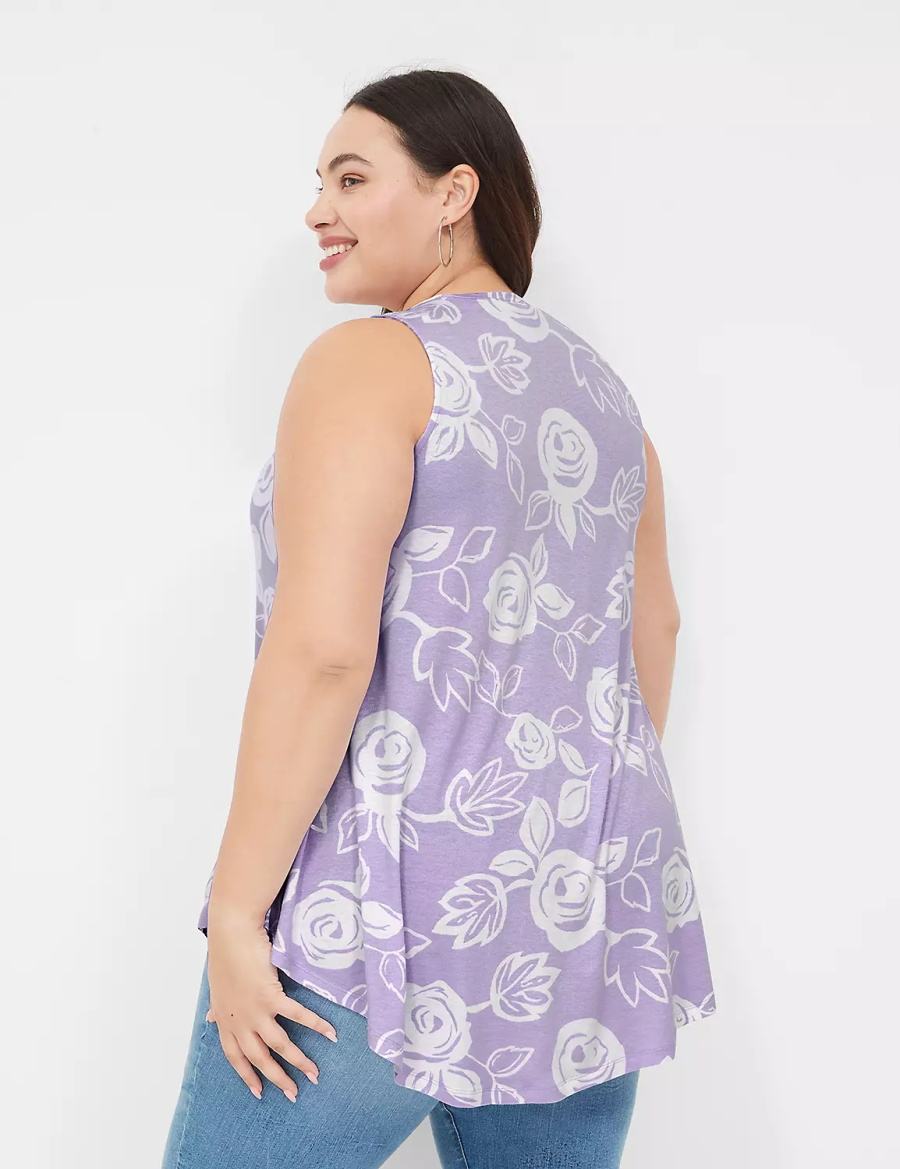 Women Lane Bryant Max Swing Sleeveless High-Neck Tunic T Shirts White Purple | AZW3638AQ