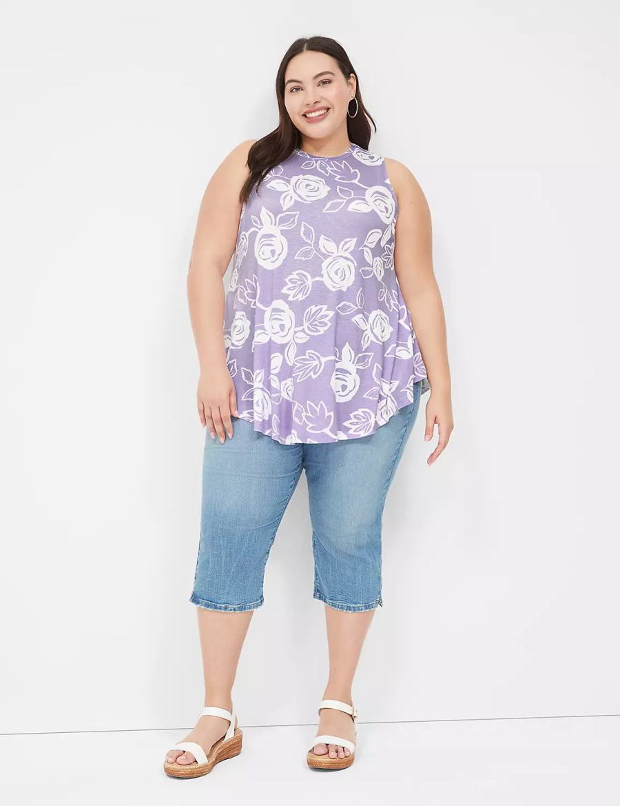 Women Lane Bryant Max Swing Sleeveless High-Neck Tunic T Shirts White Purple | AZW3638AQ