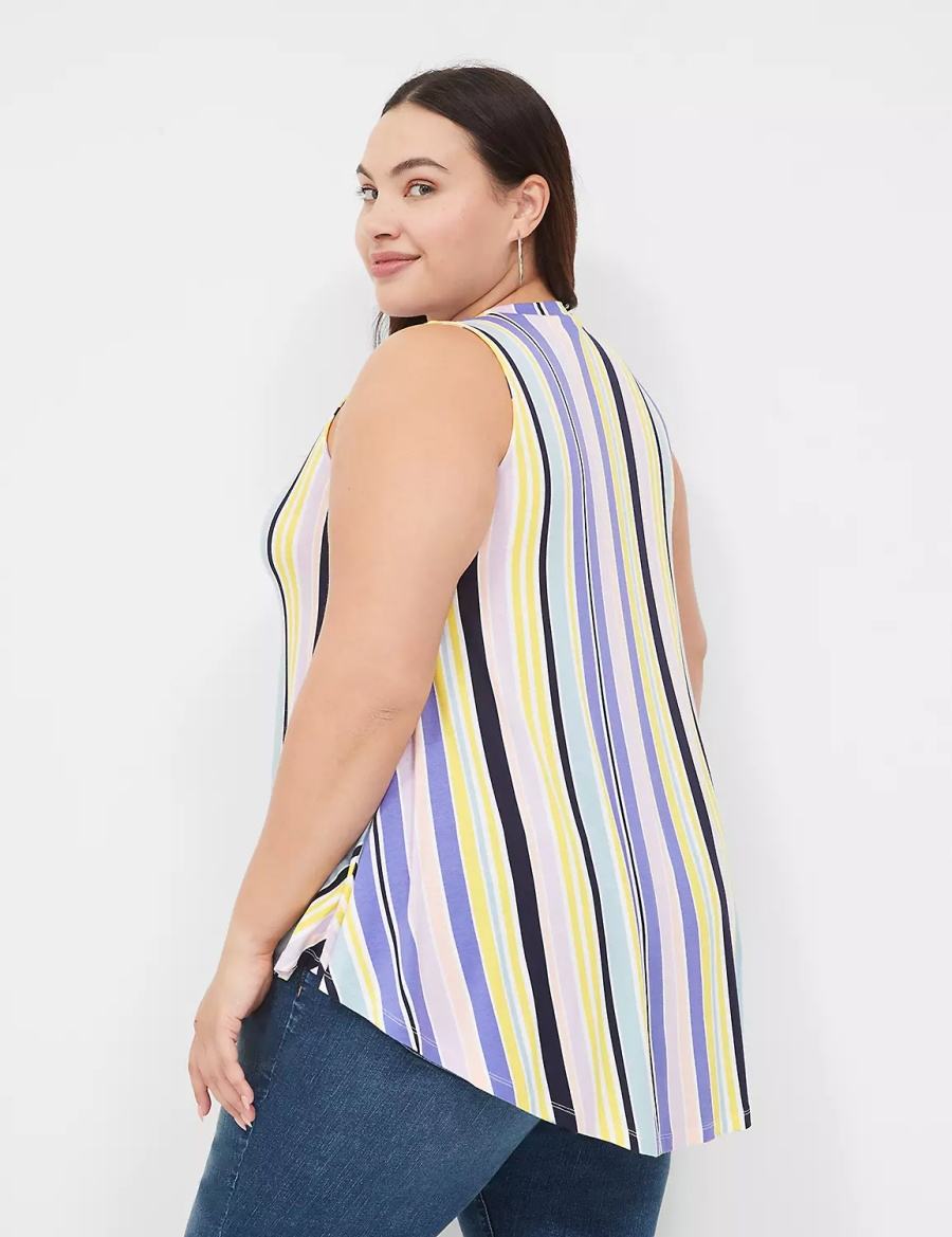 Women Lane Bryant Max Swing Sleeveless High-Neck Tunic T Shirts Purple Multicolor Stripes | EPO949YO