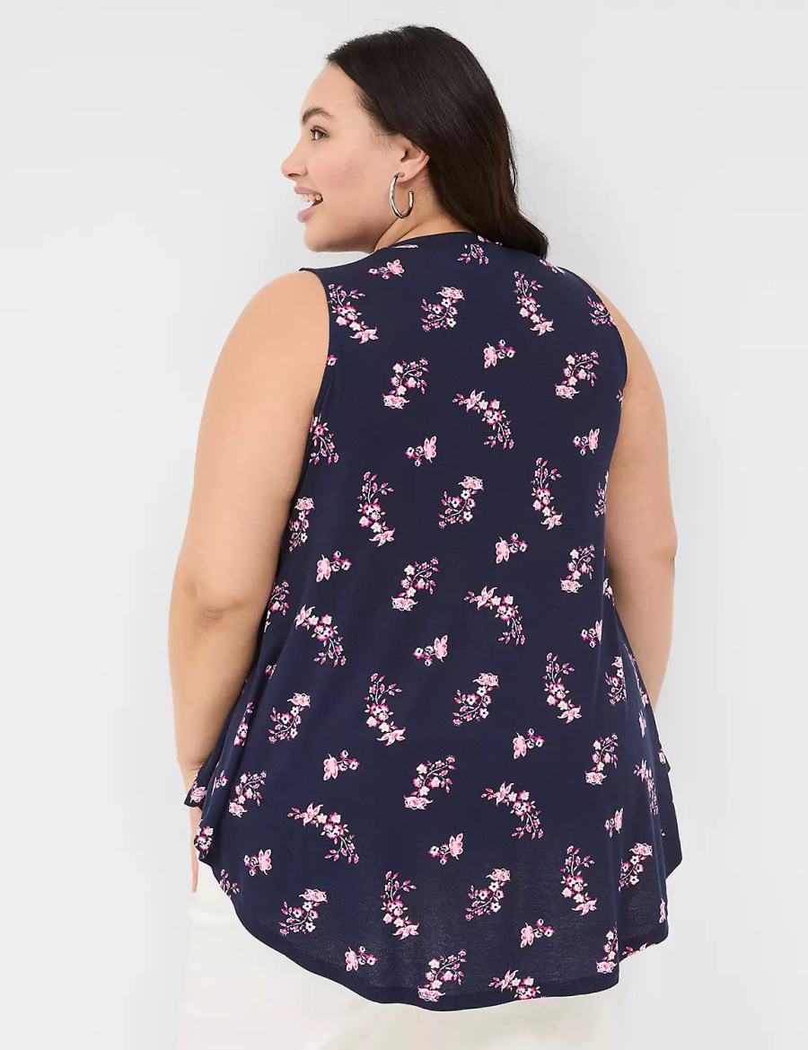 Women Lane Bryant Max Swing Sleeveless High-Neck Tunic T Shirts Pink Navy | EMT9075SV