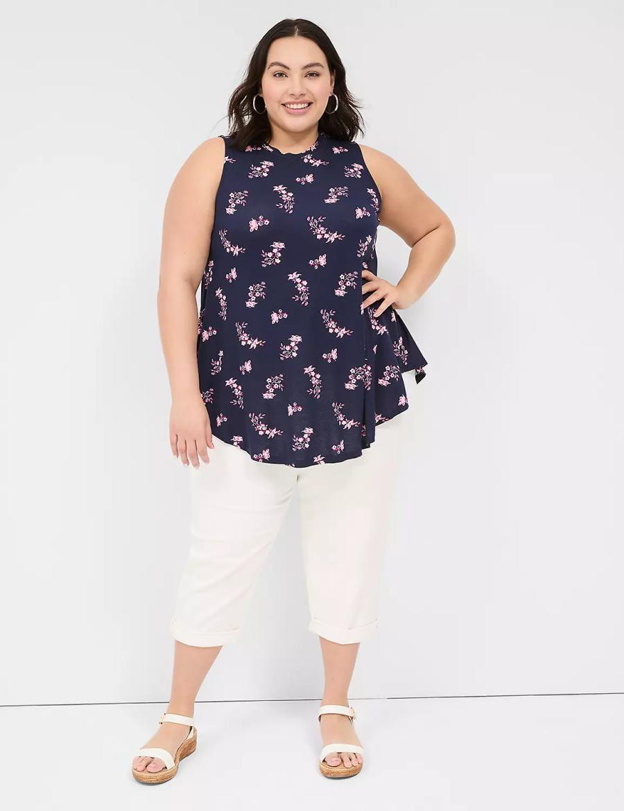 Women Lane Bryant Max Swing Sleeveless High-Neck Tunic T Shirts Pink Navy | EMT9075SV