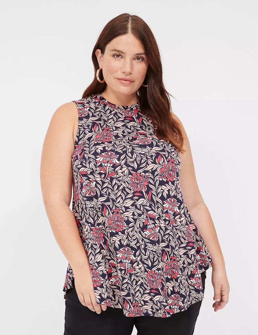 Women Lane Bryant Max Swing Sleeveless High-Neck Tunic T Shirts Pink Coral | BEC2352NT