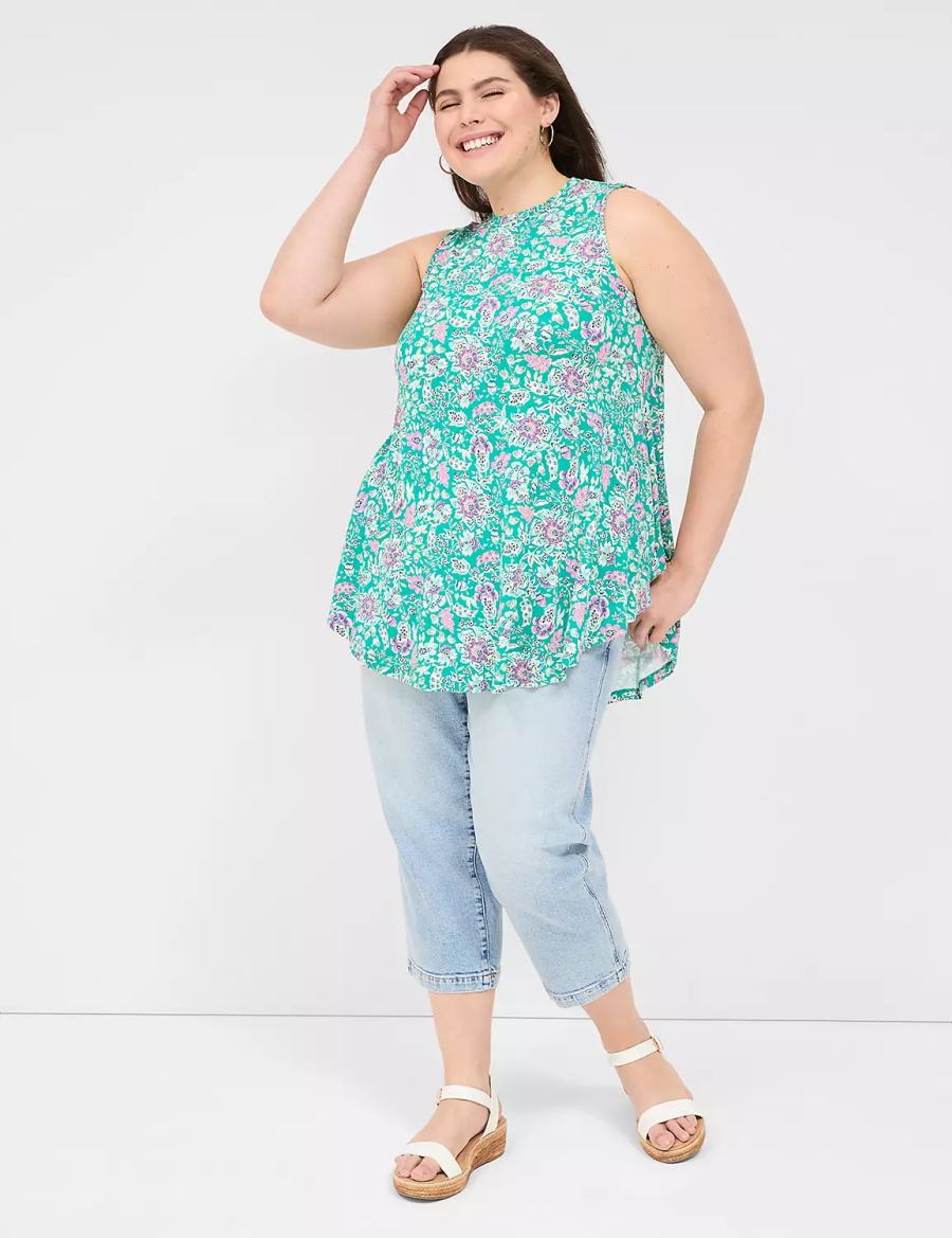 Women Lane Bryant Max Swing Sleeveless High-Neck Tunic T Shirts Light Turquoise | URZ2285HQ