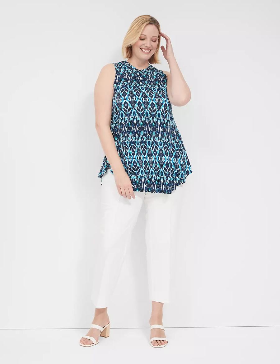 Women Lane Bryant Max Swing Sleeveless High-Neck Tunic T Shirts Blue | PHZ7626SO