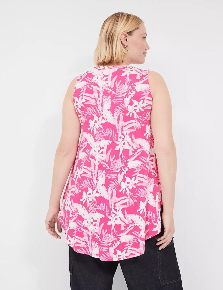 Women Lane Bryant Max Swing Sleeveless High-Neck Tunic T Shirts Pink White | WYA2983JR