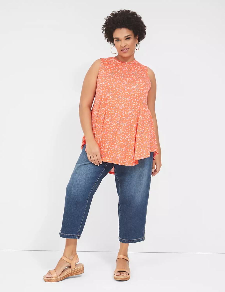 Women Lane Bryant Max Swing Sleeveless High-Neck Tunic T Shirts Orange | JGQ5596KZ