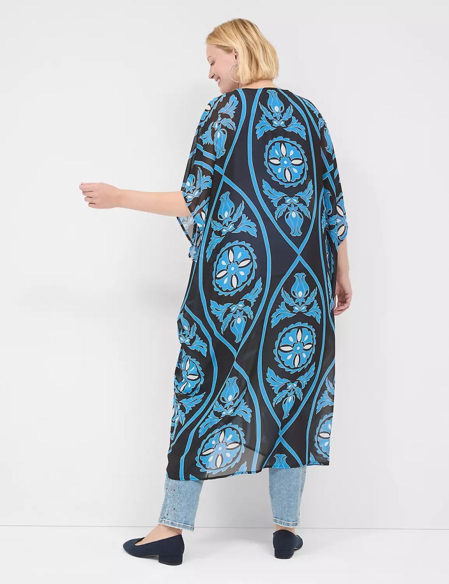 Women Lane Bryant Maxi Chiffon Overpiece Robe Blue | VLD6756QI