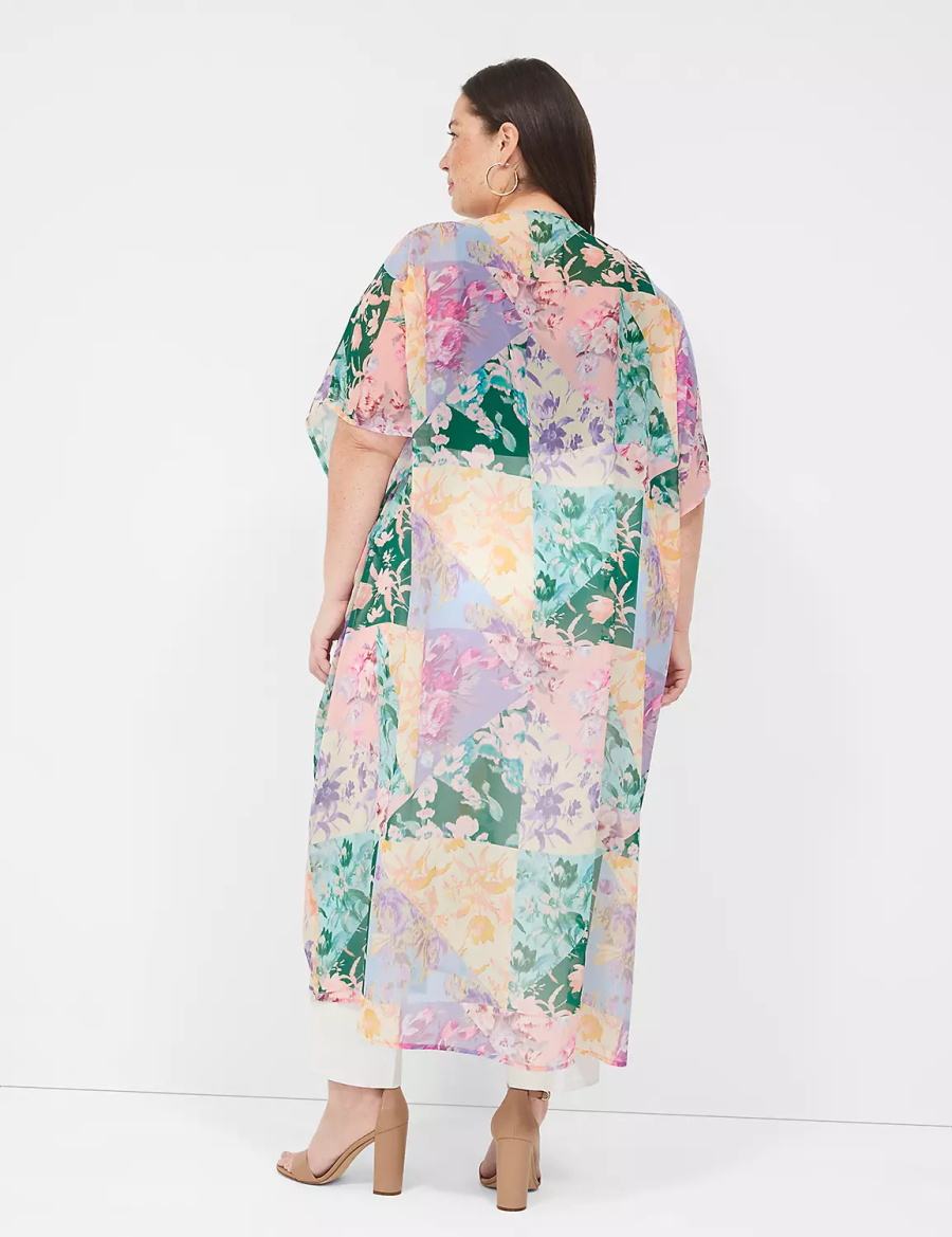 Women Lane Bryant Maxi Open-Front Overpiece Robe Green Multicolor | BET6211PJ