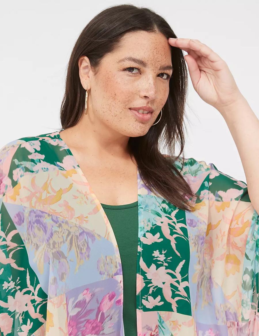 Women Lane Bryant Maxi Open-Front Overpiece Robe Green Multicolor | BET6211PJ