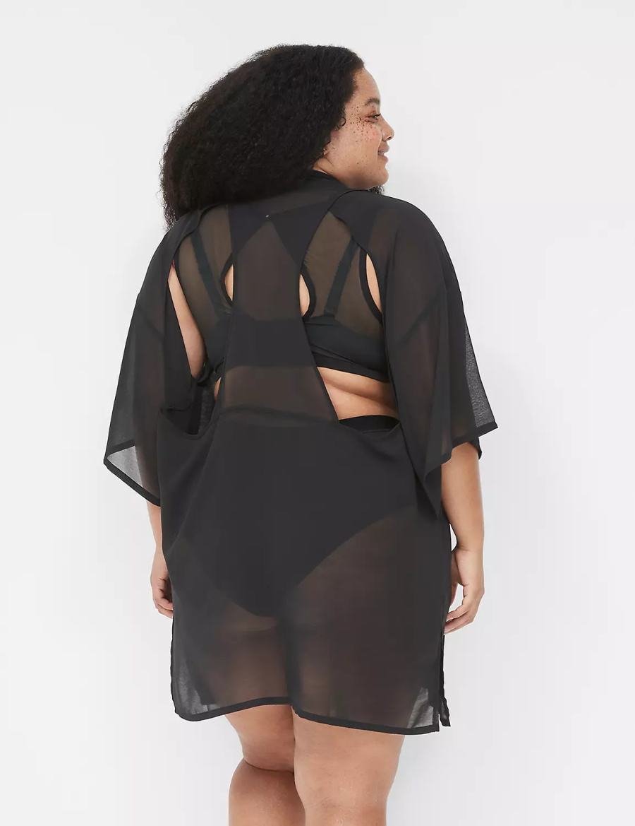 Women Lane Bryant Mesh Backless Kimono Dress Black | NQW477FL