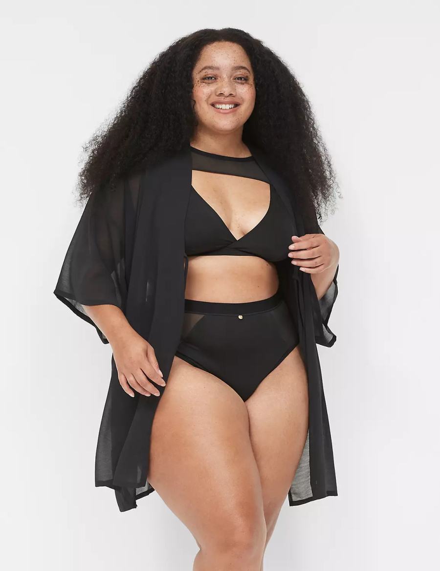 Women Lane Bryant Mesh Backless Kimono Dress Black | NQW477FL