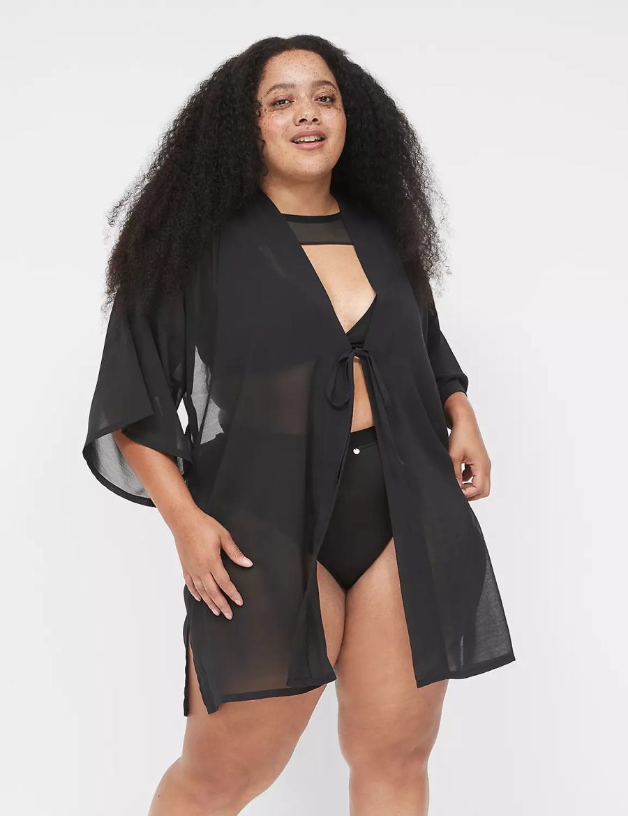 Women Lane Bryant Mesh Backless Kimono Dress Black | NQW477FL