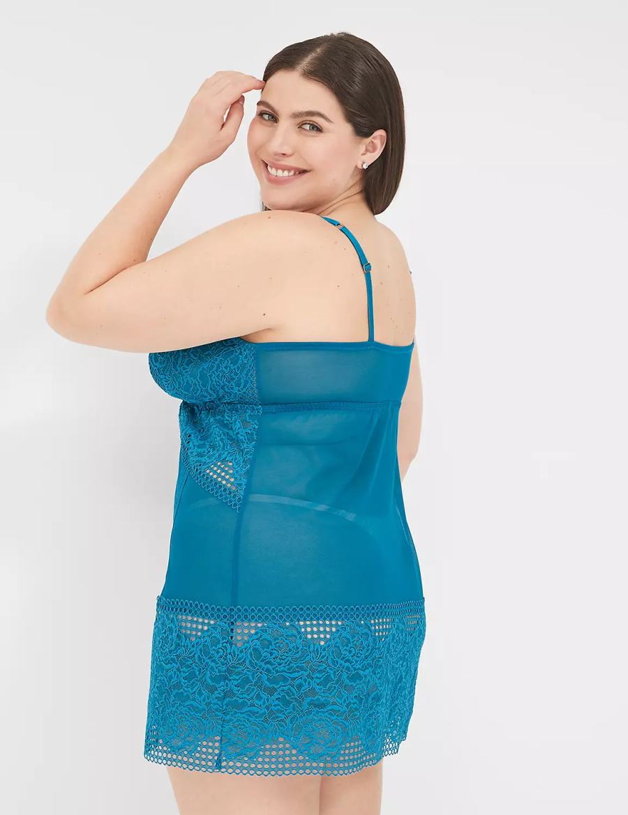 Women Lane Bryant Mesh & Lace Slip Dress Blue | ERA174HR